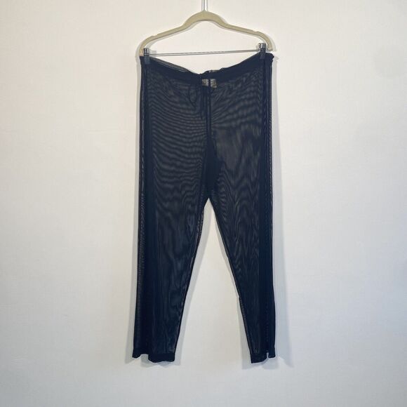 La Palapa Sheer Pants Size Large Black VINTAGE Drawstring Coverup Beach Party - Picture 2 of 8